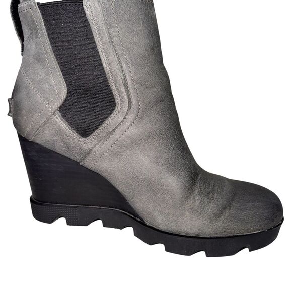 Sorel JOAN UPTOWN Wedge Chelsea Boots Womens Sz 7.5 Gray Leather - Picture 5 of 8